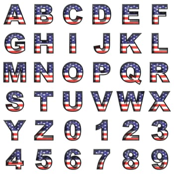 American metal alphabet set on white