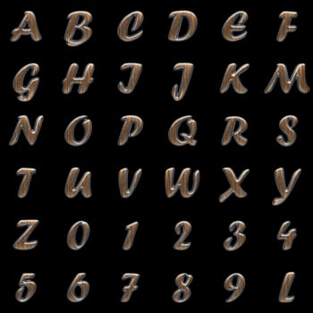metal and wood alphabet set on black background