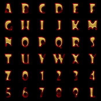 red velvet alphabet with gold on black background