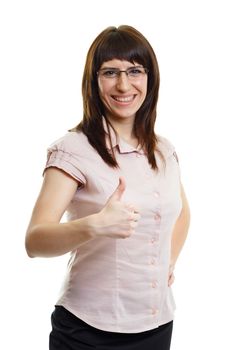 young attractive girl in glasses on a white background isolation