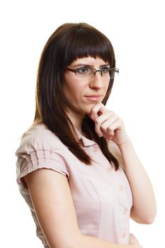 young attractive girl in glasses on a white background isolation