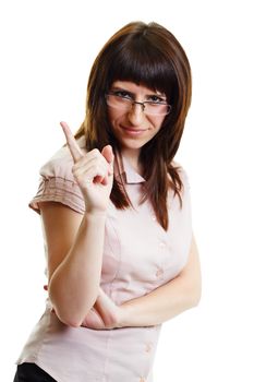 young attractive girl in glasses on a white background isolation