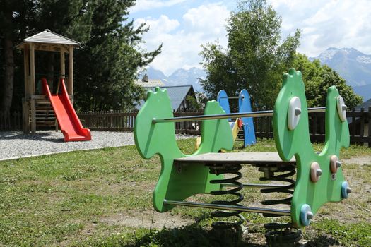 Empty activities at a kids playground in the summer