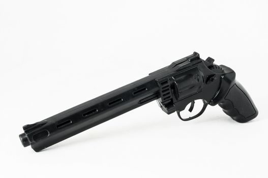 Black Revolver Pistol Gun on a White Background