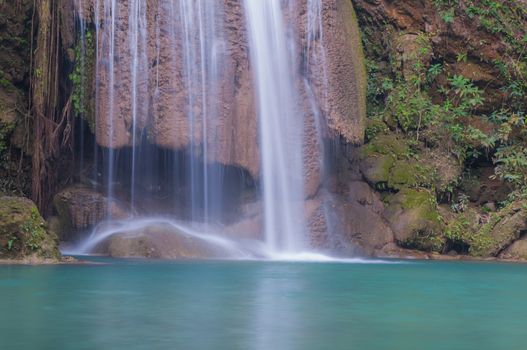 Waterfall deep forest  at Erawan waterfall National Park Kanchanaburi of Thailand