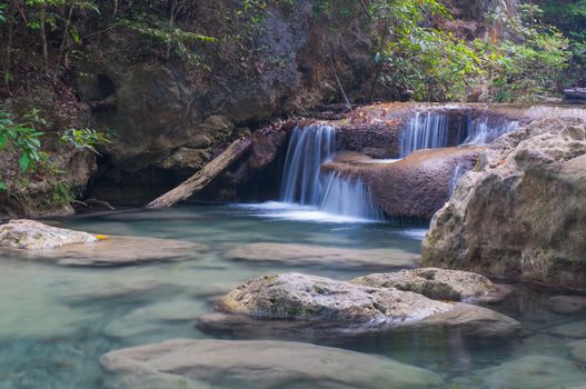 Waterfall deep forest  at Erawan waterfall National Park Kanchanaburi of Thailand