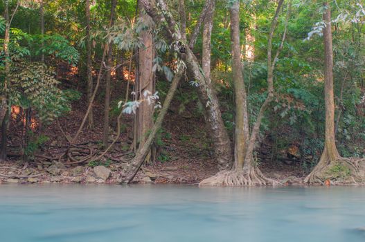 Waterfall deep forest  at Erawan waterfall National Park Kanchanaburi of Thailand