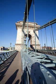 BUDAPEST, HUNGARY - AUGUST 2: Chain Bridge over Danube river in Budapest, Hungary