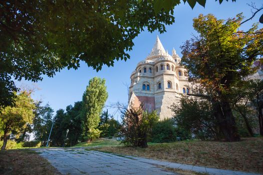 BUDAPEST, HUNGARY - AUGUST 2: Fisherman's Bastion lit by sunset, Buda Castle, Budapest, Hungary