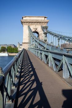 BUDAPEST, HUNGARY - AUGUST 2: Chain Bridge over Danube river in Budapest, Hungary