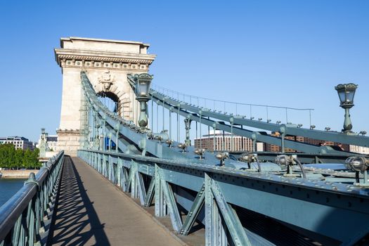 BUDAPEST, HUNGARY - AUGUST 2: Chain Bridge over Danube river in Budapest, Hungary