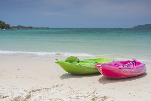 canoe and beach sand sea of Thailand
