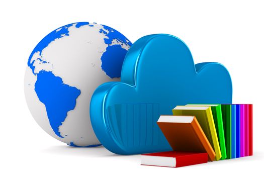 Cloud and book on white background. Isolated 3D image