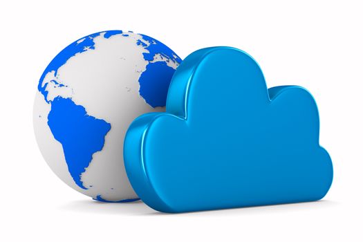 Cloud and globe on white background. Isolated 3D image