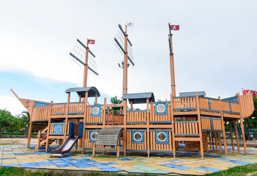 Playground without children with pirate ship