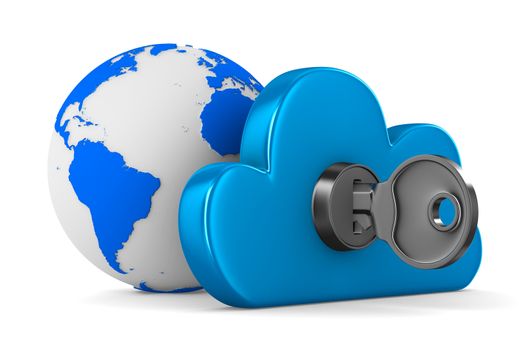 Cloud with key on white background. Isolated 3D image