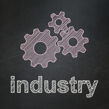 Business concept: Gears icon and text Industry on Black chalkboard background, 3d render