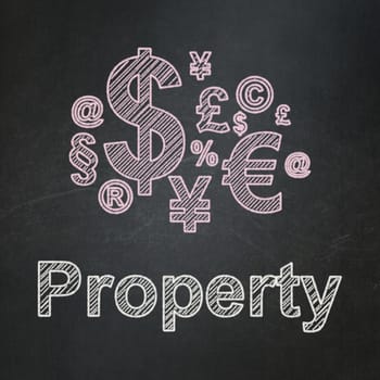 Finance concept: Finance Symbol icon and text Property on Black chalkboard background, 3d render