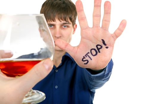 Teenager refuses Alcohol Isolated on the White Background