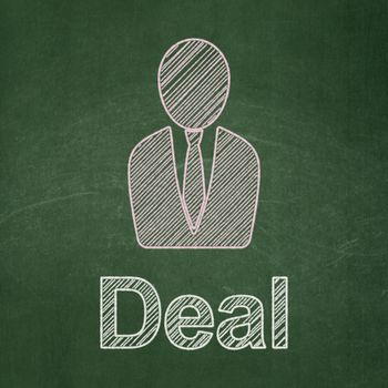 Finance concept: Business Man icon and text Deal on Green chalkboard background, 3d render