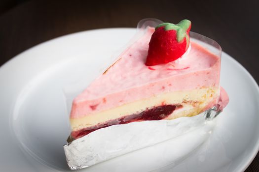 Closeup of Strawberry Cheesecake  with sliced strawberries
