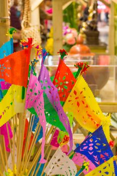 colorful  flag Tradition culture in Songkran festival  Thailand
