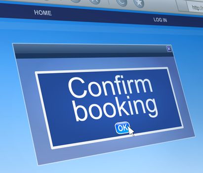 Illustration depicting a computer dialogue box with a confirm booking concept.