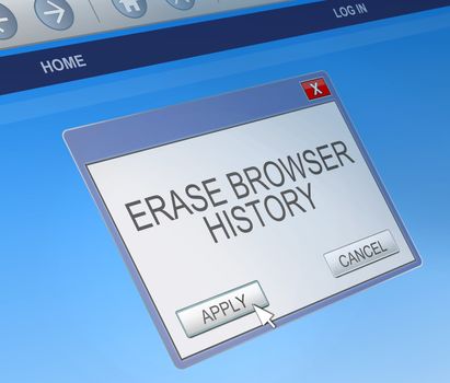 Illustration depicting a computer dialogue box with a delete browsing history concept.