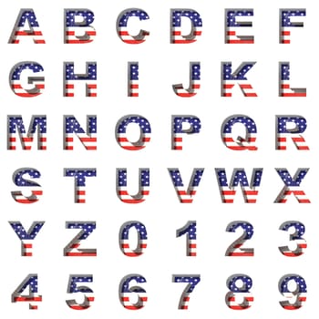 American metal alphabet set on white