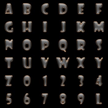 metal and wood alphabet set on black background