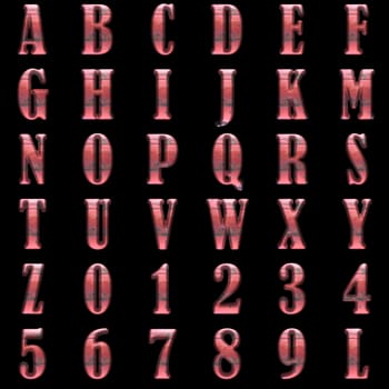 old metal alphabet set on black background
