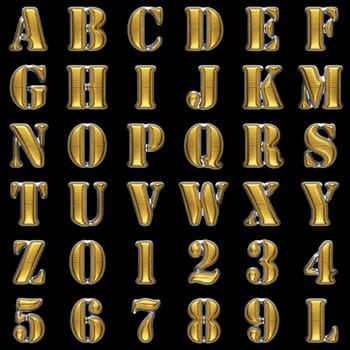 golden alphabet set on black background