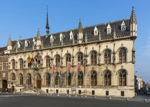 Town hall of Kortrijk, Belgium, on a sunny morning.