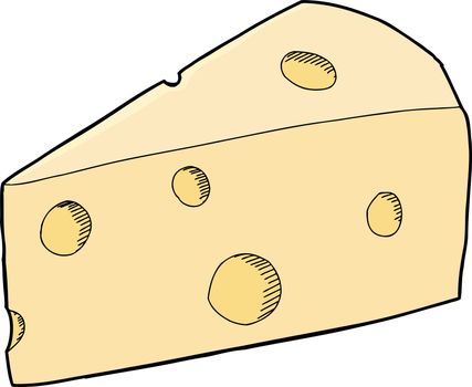 Single chunk of cheese with holes on white background