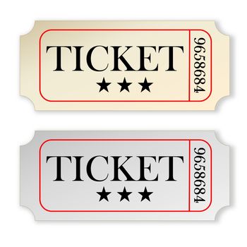Two vintage tickets isolated in white background