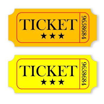 Orange and yellow vintage tickets isolated in white background
