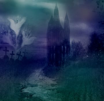 Halloween night background - haunted house