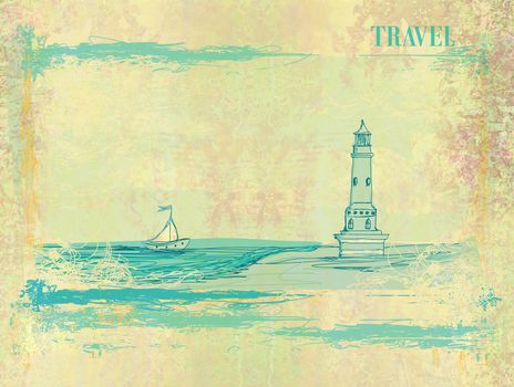 Retro background with lighthouse