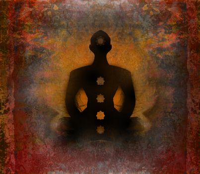 Yoga lotus pose. Padmasana with chakra points.