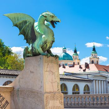 Famous Dragon bridge (Zmajski most), symbol of Ljubljana, capital of Slovenia, Europe.