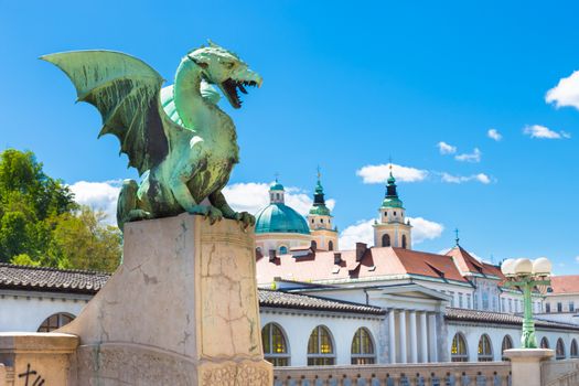 Famous Dragon bridge (Zmajski most), symbol of Ljubljana, capital of Slovenia, Europe.