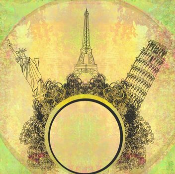 travel design element with different monuments
