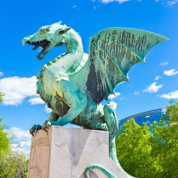 Famous Dragon bridge (Zmajski most), symbol of Ljubljana, capital of Slovenia, Europe.