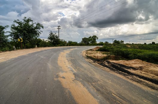 Road in countryside view in Thailand transport concept