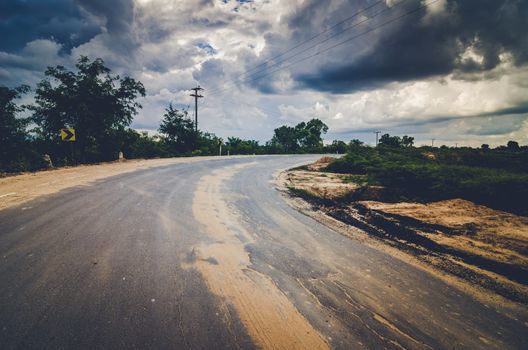 Road in countryside view in Thailand transport concept