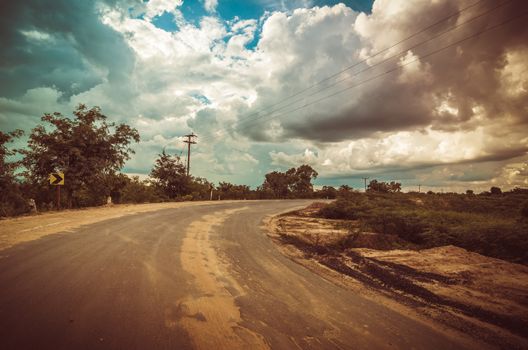 Road in countryside view in Thailand transport concept