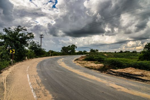 Road in countryside view in Thailand transport concept