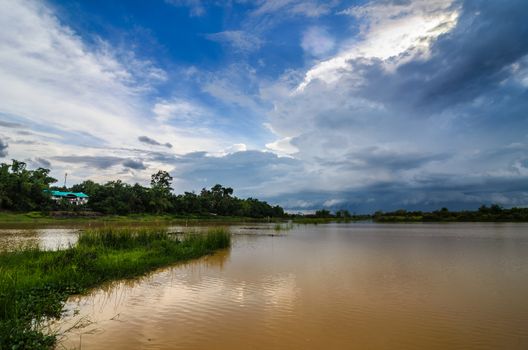 River and sky landscape in the countryside in Thailand
