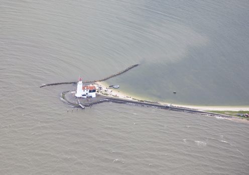 Famous Dutch lighthouse at Marken, The Netherlands from above