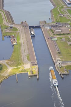 Dutch sea lock at IJmuiden, The Netherlands from above